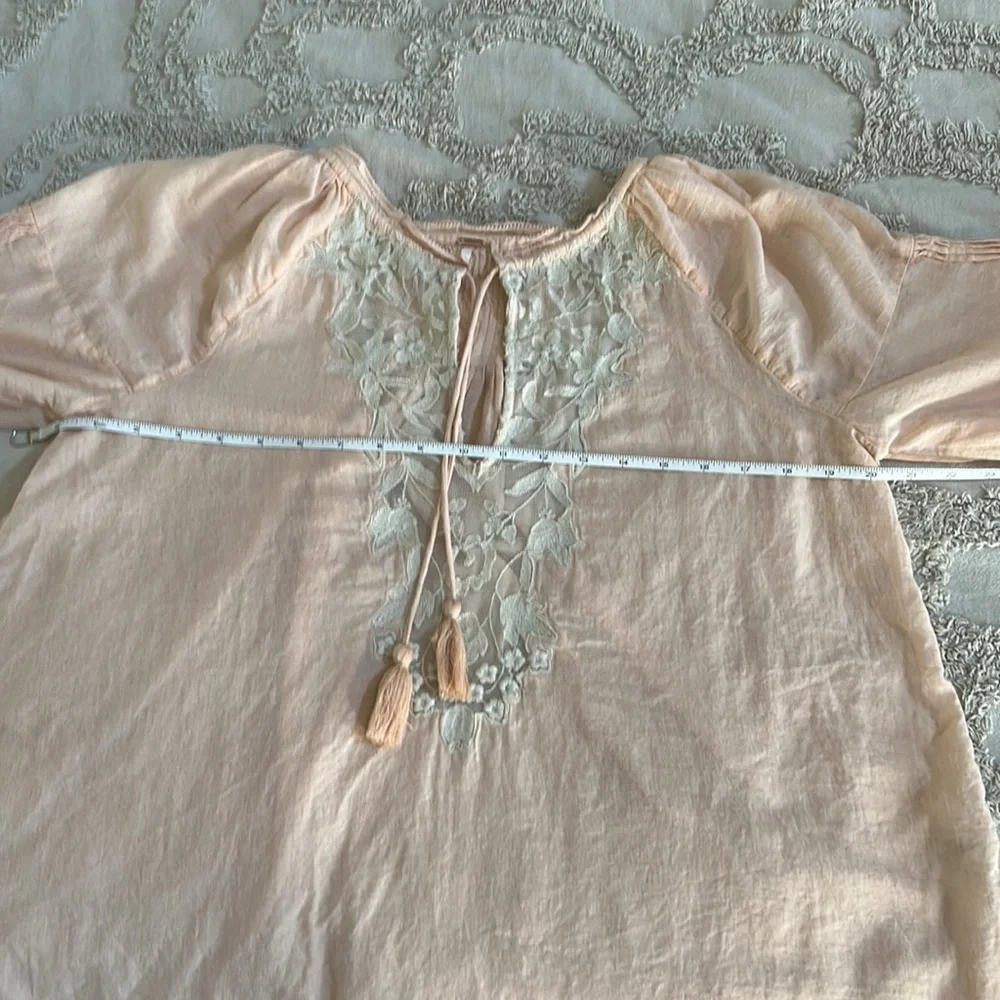 FREE PEOPLE Shimla Embroidered Semi-sheer Blouse Peach Boho Loose 100% Cotton